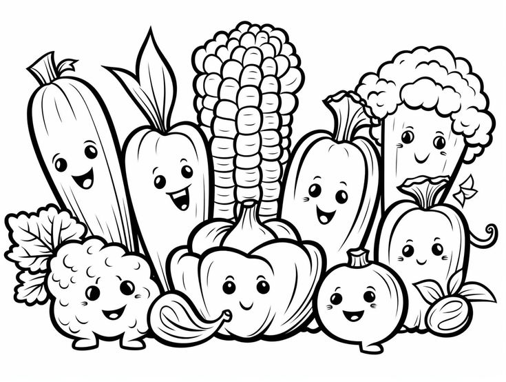 Vegetable colouring book - printable